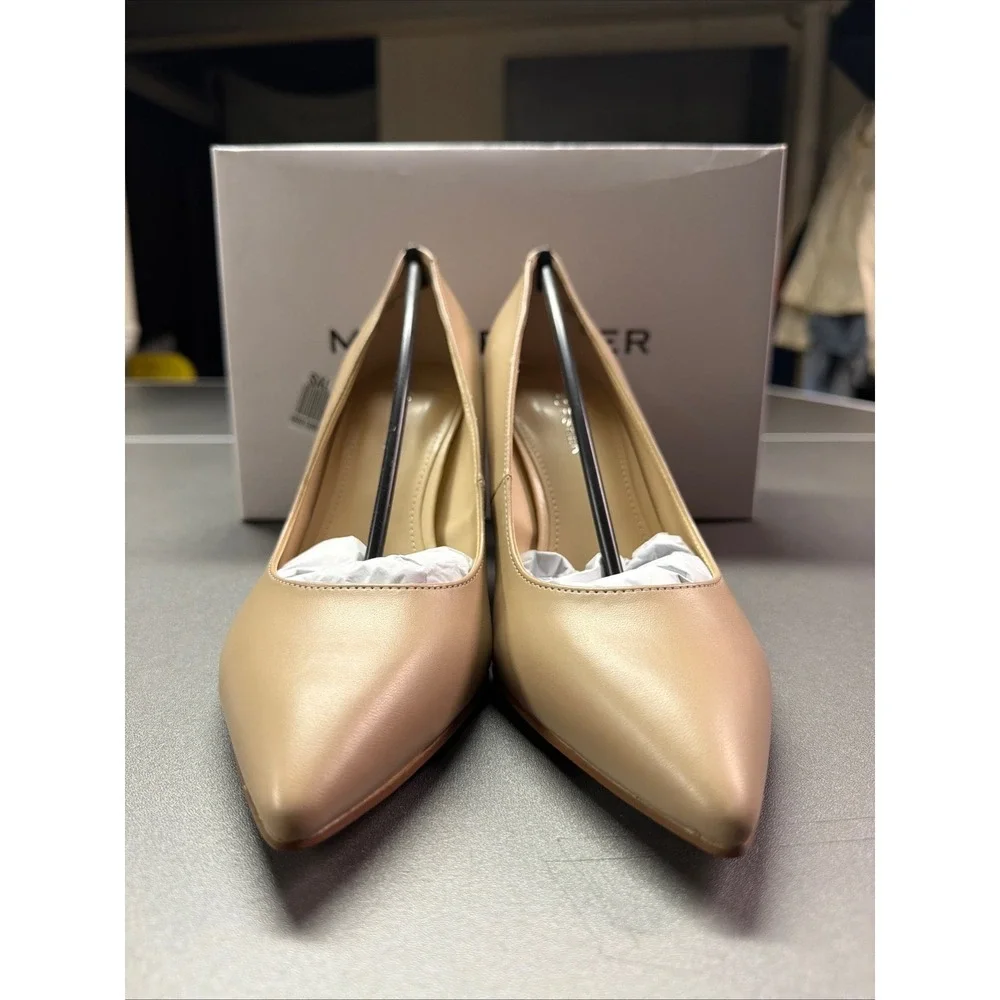 Marc Fisher Viviene4 Block Heel Pumps Light Natural Leather Beige 7.5 M NEW